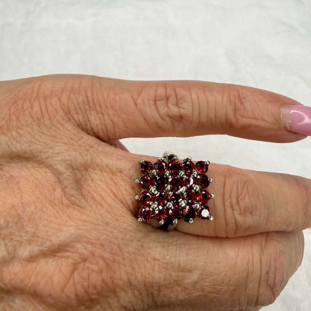 Sterling Silver Garnet Cluster Ring - Size 6.25